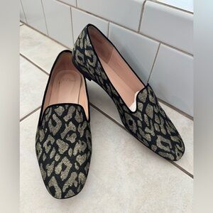 J. Crew Black and Gold Leopard Print Loafers